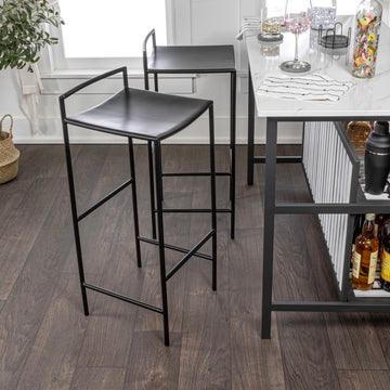 Svelte 30" Coastal Contemporary Iron Saddle-Seat Low-Back Bar Stool with Foot Rest - JONATHAN Y